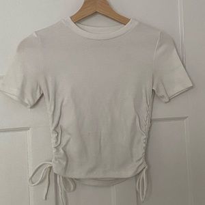 White and Black Drawstring Shirt Sleeve Tops
